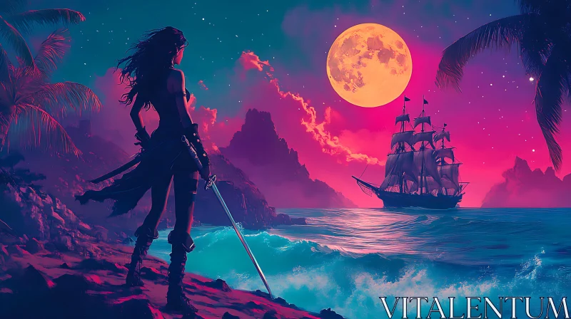 AI ART Moonlit Pirate Adventure on Tropical Island