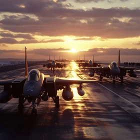 Planes on the runway during sunset