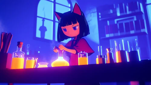 Cat Girl Potion Brewing Art