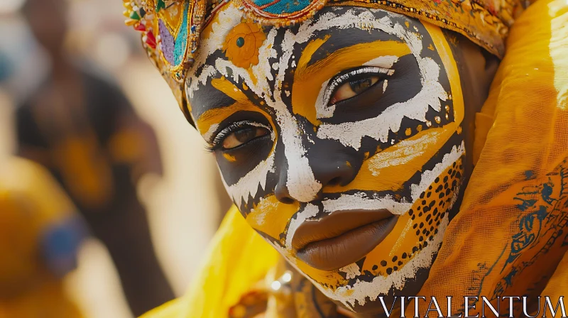 Striking Face Art and Traditional Attire AI Image