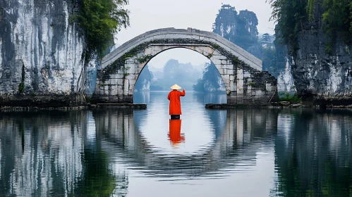 Tranquil Waters and Ancient Bridge in Asia