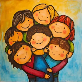 Kids Together: A Cheerful Cartoon Illustration