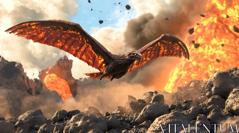 AI ART Volcanic Dragon Soaring Above Destruction