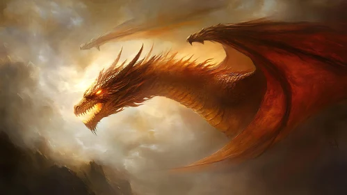 Golden Crimson Dragon in Flight