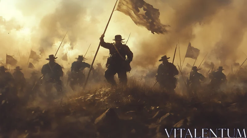 Civil War Soldiers Advancing Through Smoke AI Image