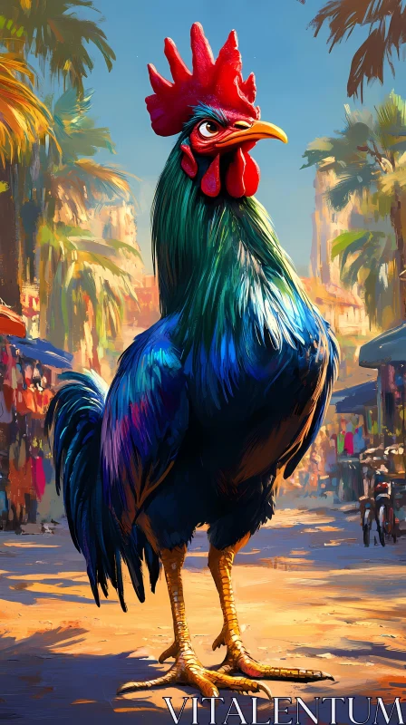 AI ART Colorful Rooster in Market Setting