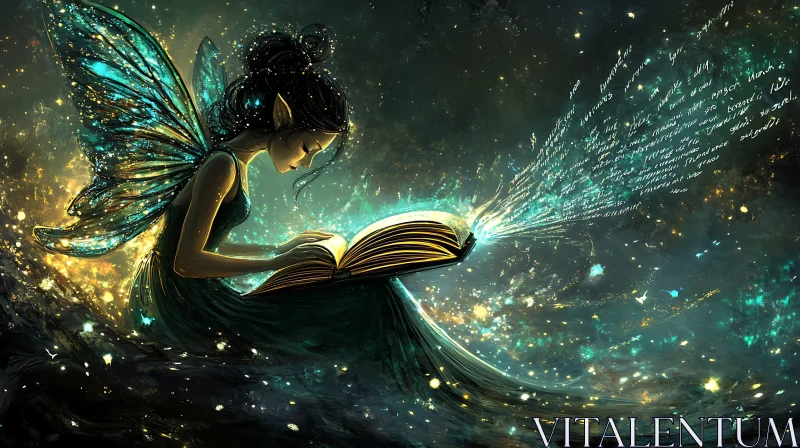 AI ART Fairy Reading a Glowing Book