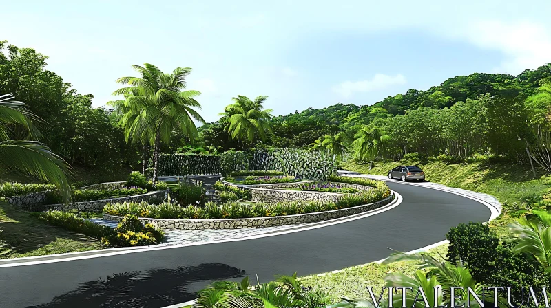 AI ART Tropical Road Scenery