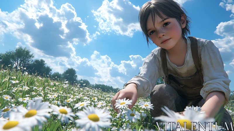 AI ART Child Among Daisies