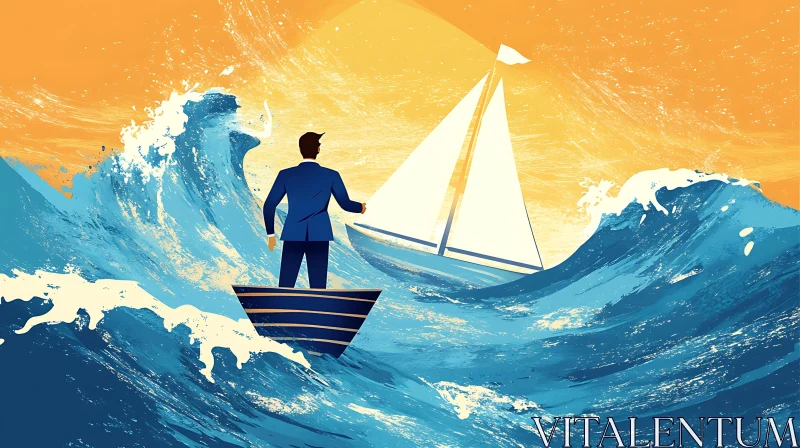 AI ART Man Versus Sea: An Abstract Journey