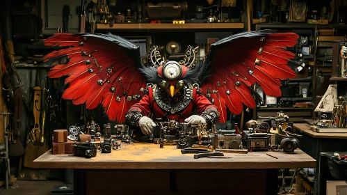 Mechanical Bird Figure at Work