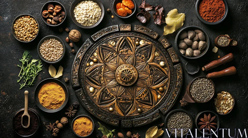 Culinary Mandala: A Harmony of Spices and Grains AI Image