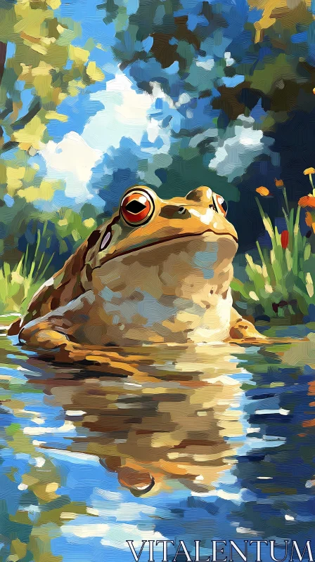 Frog in Vibrant Forest Scene AI Image