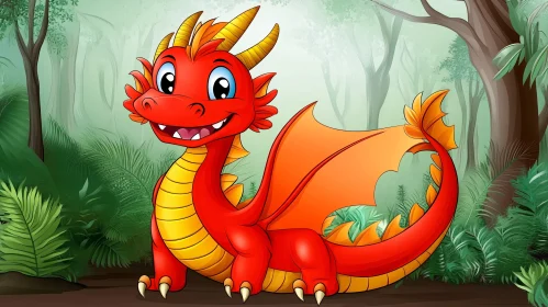 Cartoon Dragon in Woodland Scene