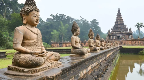 Meditative Buddha Sculptures by Temple Pond