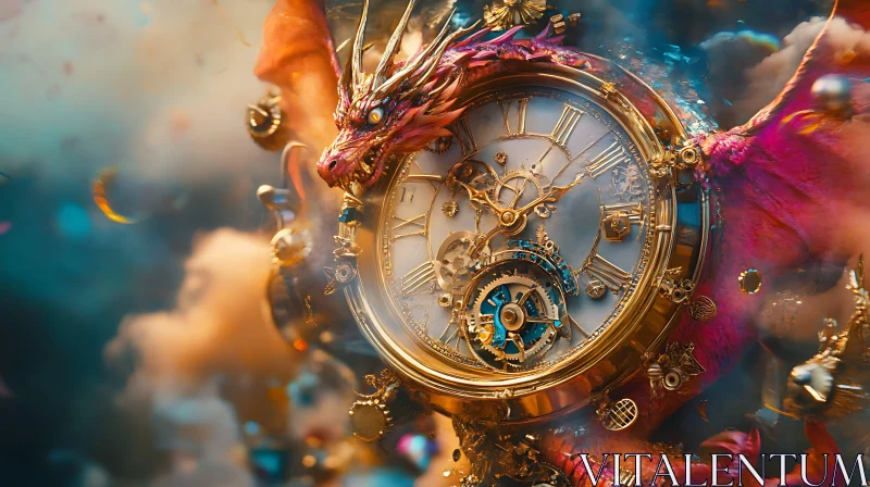 AI ART Mythical Clockwork Dragon Timepiece