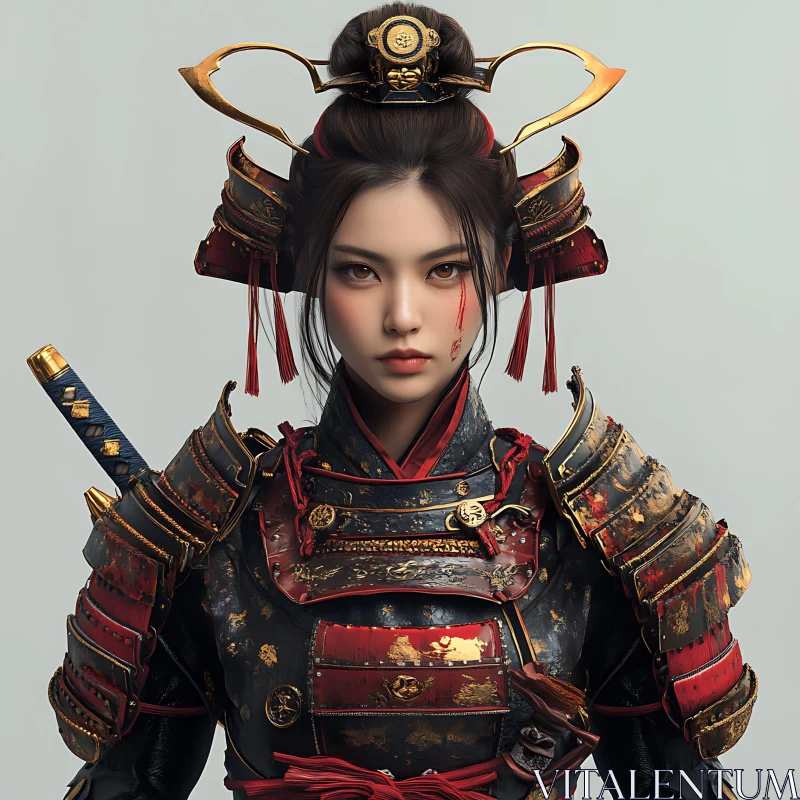 AI ART Warrior Woman in Samurai Armor