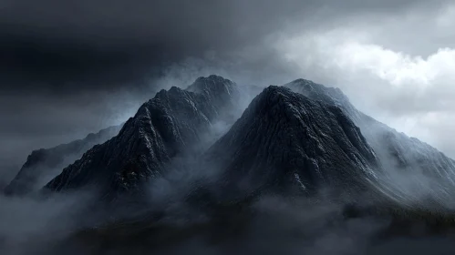 Foggy and Dramatic Mountain Landscape