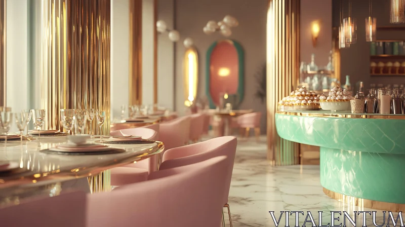 Elegant Restaurant with Pastel and Gold Decor AI Image