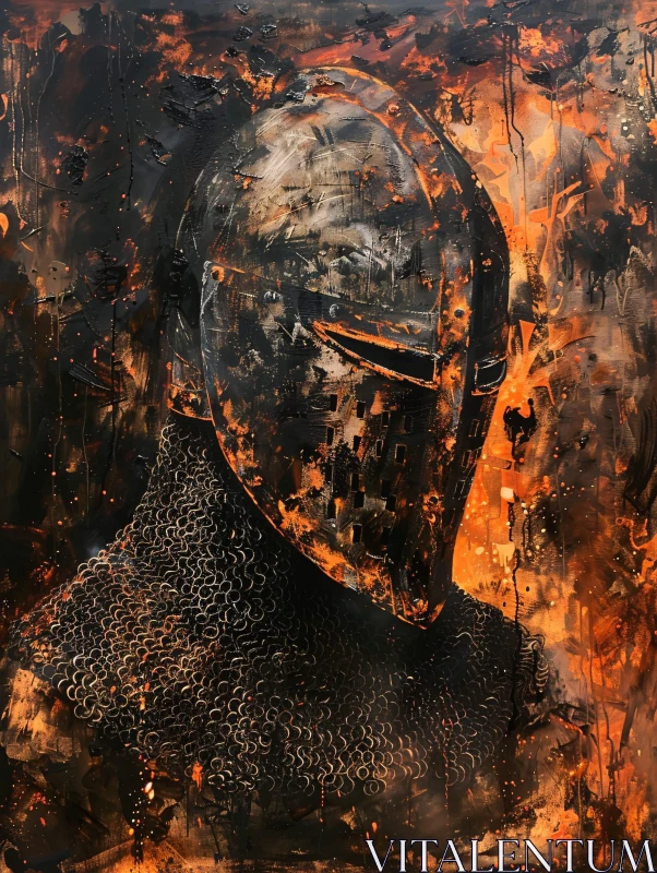 AI ART Armored Knight Painting with Orange Accents