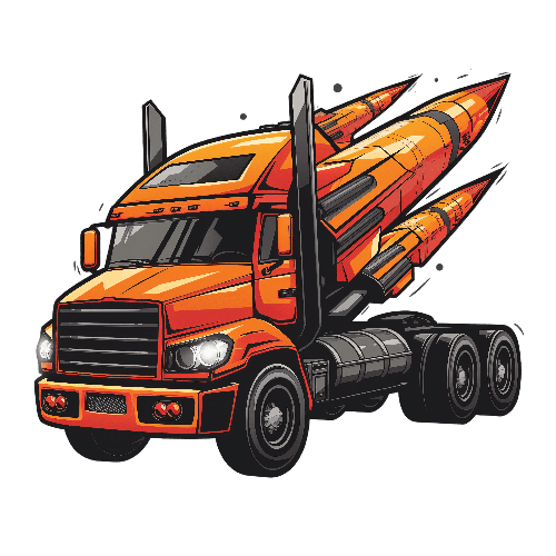 POD Design Cartoon Illustration of a Missile-Carrying Orange Truck