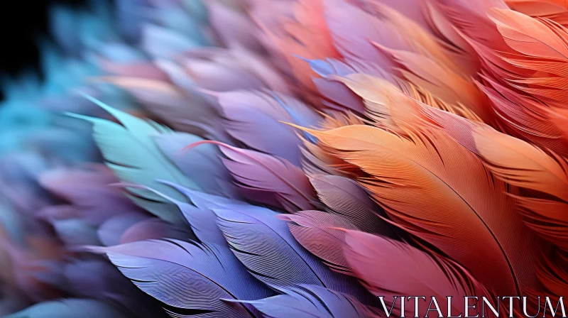 Colorful Feather Close-Up: A Study in Abstract Color Gradations AI Image