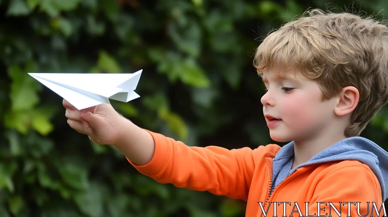 Childhood Dreams: Boy with Paper Plane AI Image