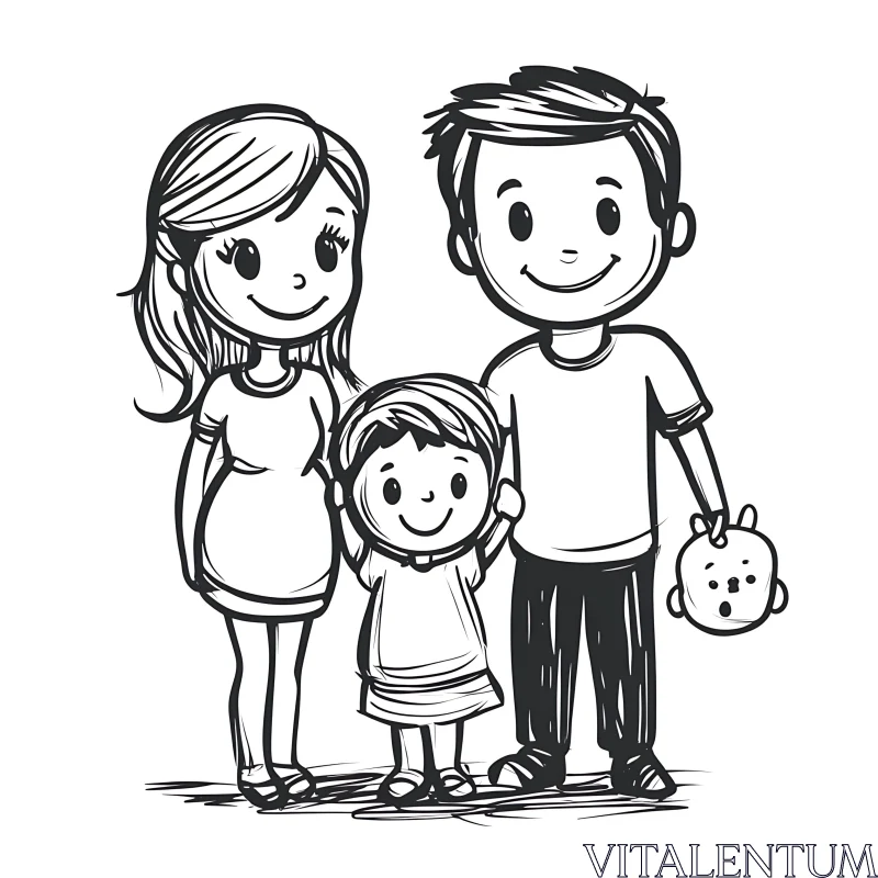 AI ART Charming Family Portrait Sketch