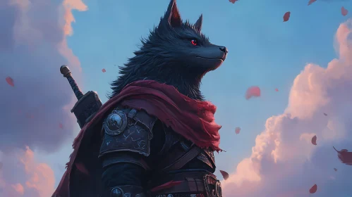 Armored Wolf with Sword in Fantasy Setting