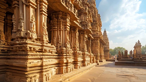 Ornate Temple Facade with Stone Sculptures