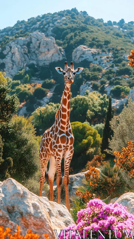 Graceful Giraffe in Natural Surroundings AI Image