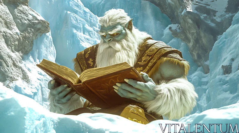 AI ART Abominable Snowman Reading in the Mountains