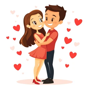 Romantic Cartoon Couple Embrace Illustration