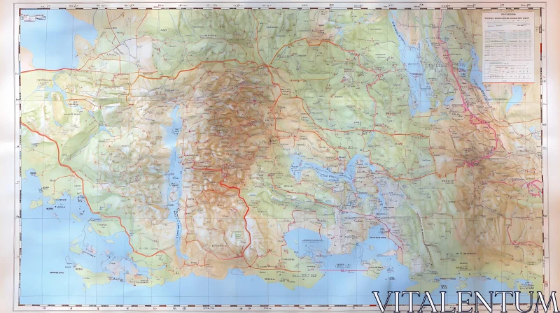 AI ART Geographical Topographic Map with Roads