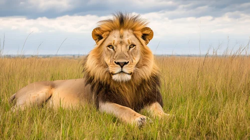 Lion in the Grassland