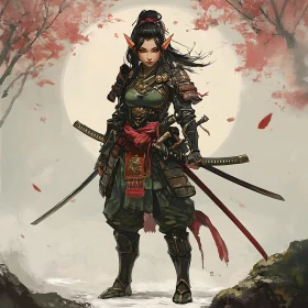 Fantasy Elf Warrior in Cherry Blossom Setting