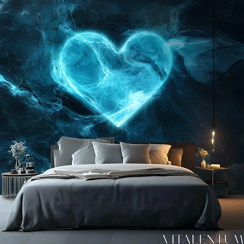 Modern Bedroom with Heart-Shaped Wall Light AI Image