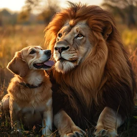 A Lion and Dog Together