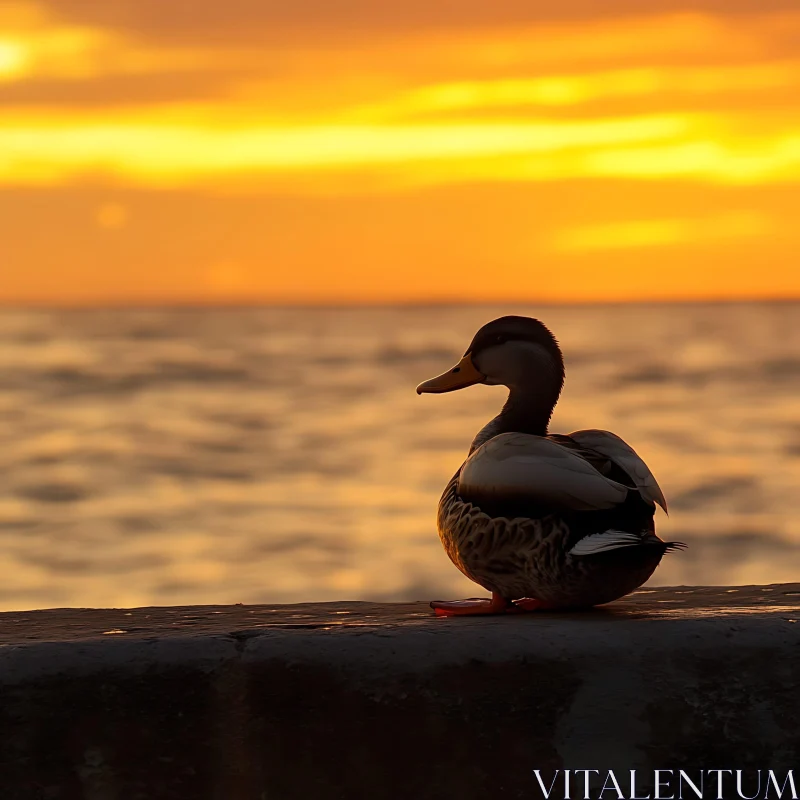 Waterfowl Silhouette Against Golden Sunset AI Image