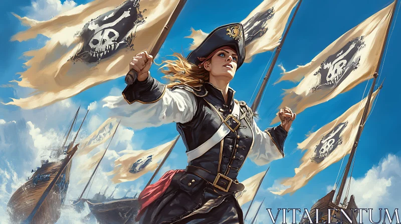 AI ART Pirate Leader with Skull Flags