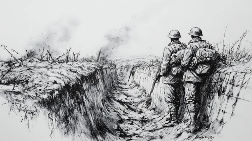 Monochrome Soldiers in War Zone