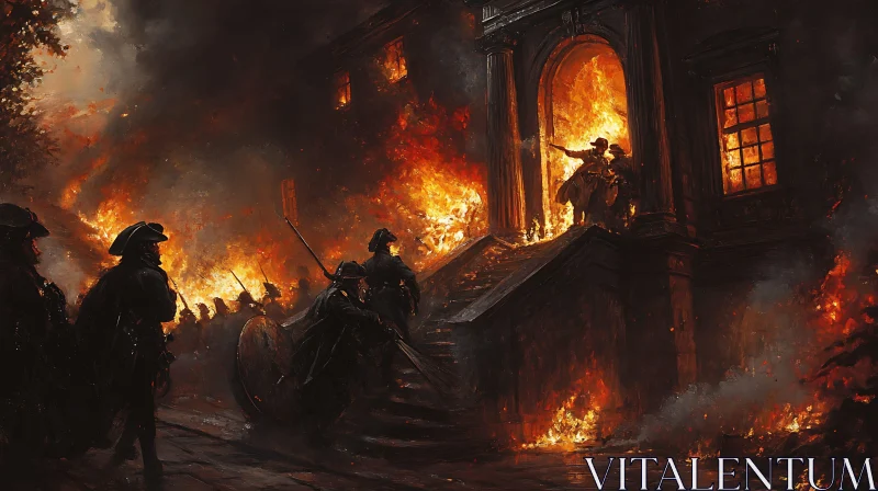 Warriors Battling Fire in Historical Setting AI Image