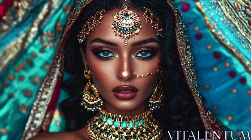 Portrait of Woman with Turquoise Jewelry AI Image