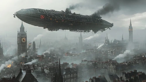 Industrial Airship in London Fog
