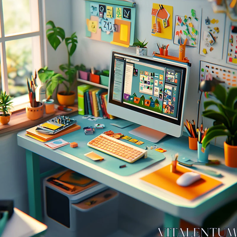 AI ART Colorful and Organized Home Office Setup