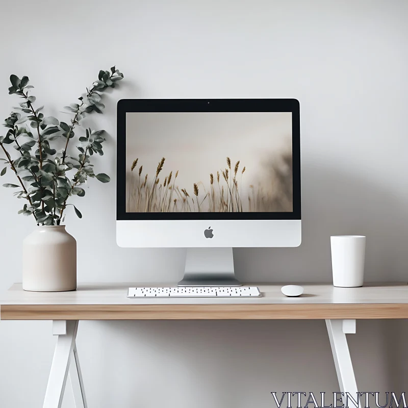 Elegant Office Desk Setup with Natural Touch AI Image