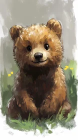 Cute Bear Art in Grass