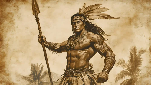 Vintage Style Warrior Holding Spear