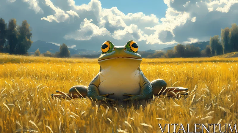 Frog in Golden Field Art AI Image