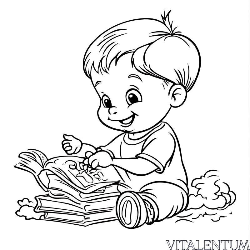 AI ART Cartoon Baby Reading Books